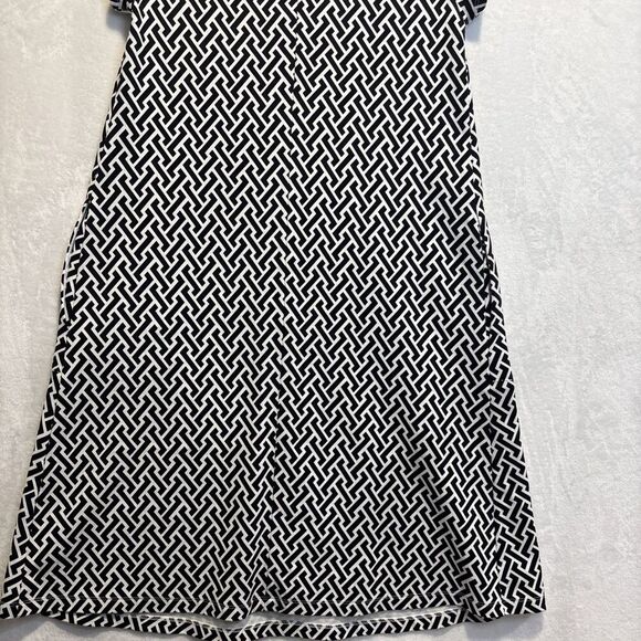 J. McLaughlin Black White Geometric Trapeze Short Sleeve Dress Size XS Pockets - Picture 14 of 16